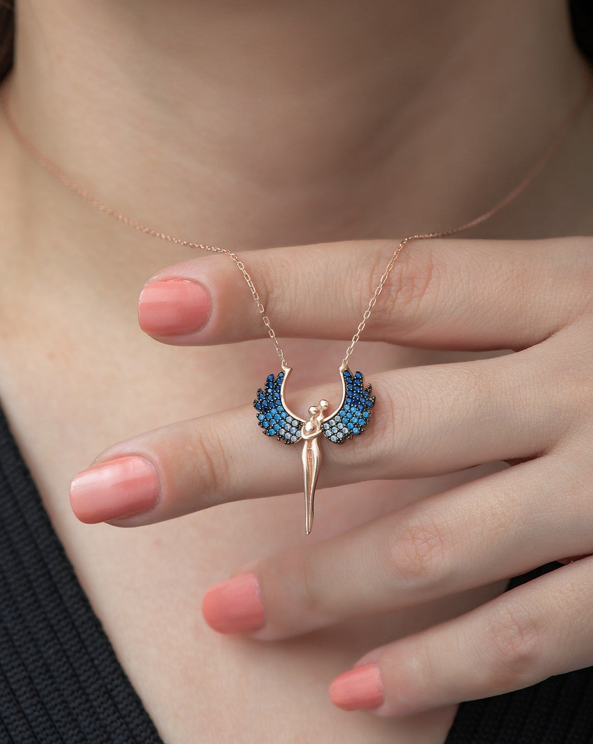 Colorful angel wings necklace